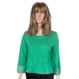 ANTHROPOLOGIE MOTH Garden Embossed Green Sweater Top Shirt Small 3/4 Sleeves